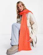 French Connection Cable Knit Scarf In Orange-red