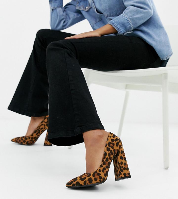 Lost Ink Wide Fit Amber Leopard Print Block Heeled Shoes - Multi