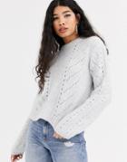 Bershka Cable Knit Sweater In Gray