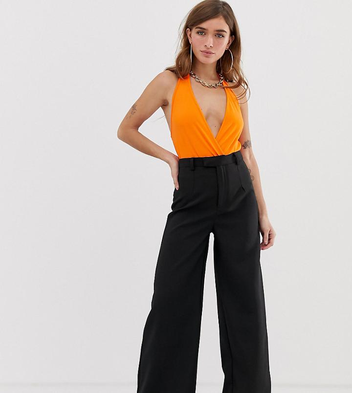 Missguided Petite Tailored Wide Leg Pants In Black - Black