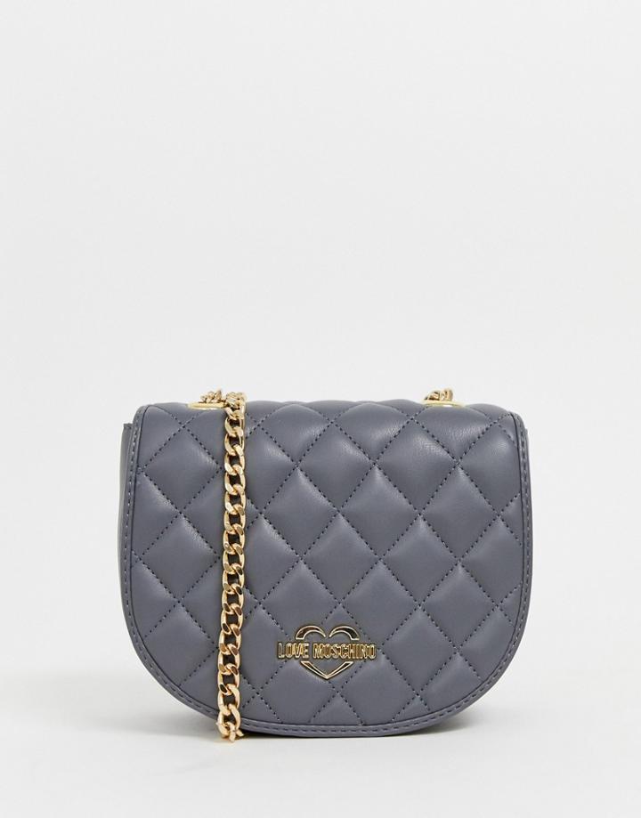 Love Moschino Crossbody Bag With Gold Strap In Gray - Gray