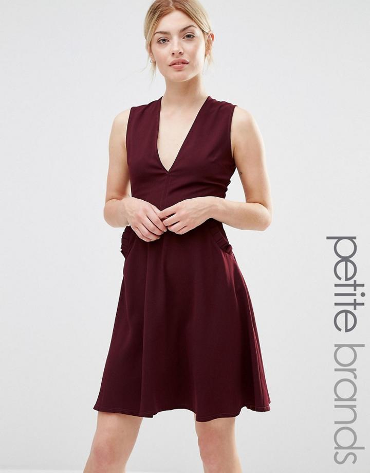 Alter Petite Ruffle Pocket Pinafore Dress - Red