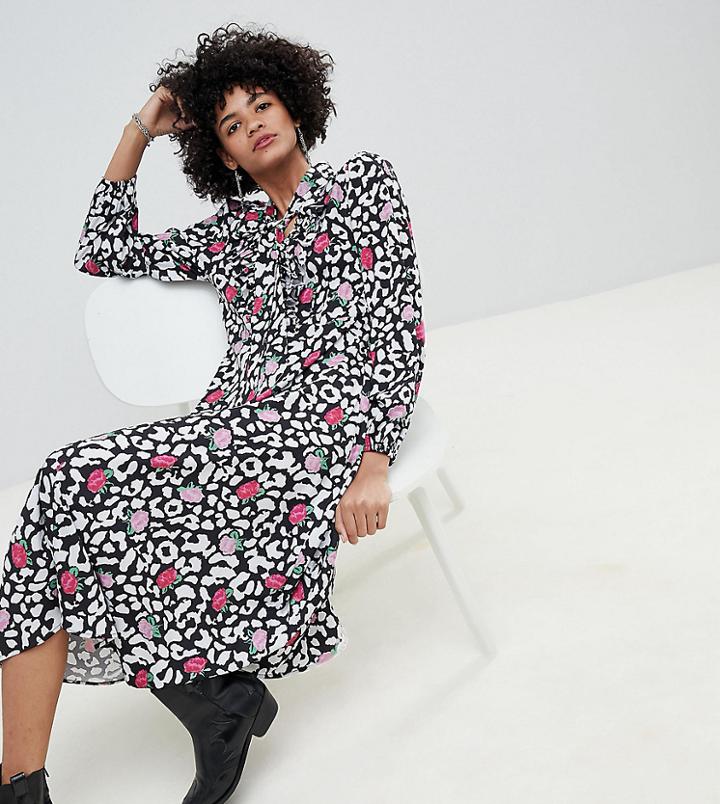 Lily & Lionel Exclusive Rose Leopard Ruffle Midi Dress - Black