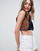Qed London Faux Suede Embroidered Festival Crop Vest - Tan