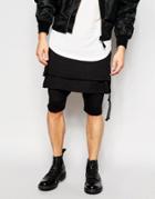 Asos Drop Crotch Shorts With Layer Detail In Black - Black