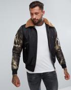 Luke 1977 Billy Biggles Faux Shearling Collar Bomber Jacket In Black - Black