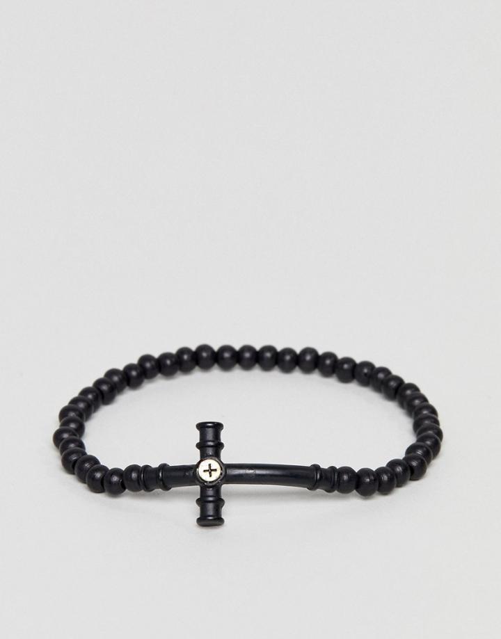 Icon Brand Black Beaded Bracelet With Cross Pendant - Black