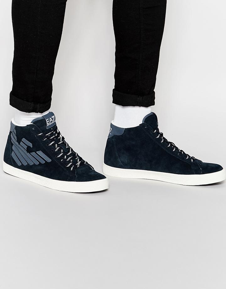 Ea7 Logo Hi Top Sneakers - Blue