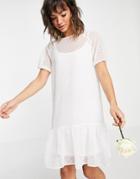 Vila Bridal Midi Smock Dress With Puff Sleeves And Frill Hem In White