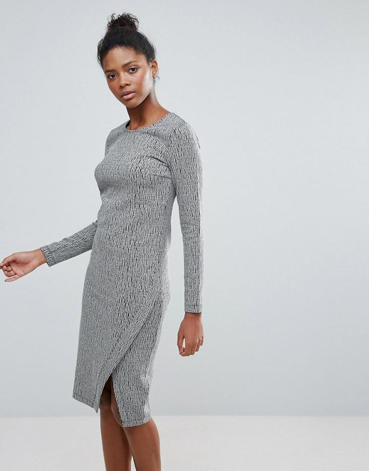 Vila Long Sleeve Dress With Wrap Detail - Gray