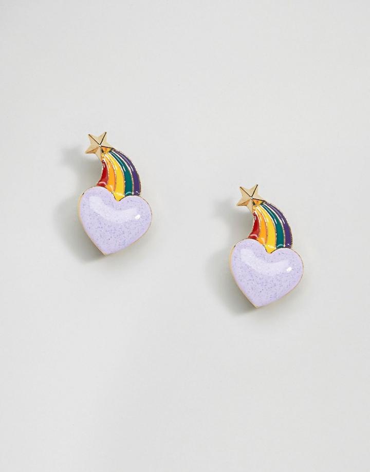Limited Edition Rainbow Heart Star Stud Earrings - Gold