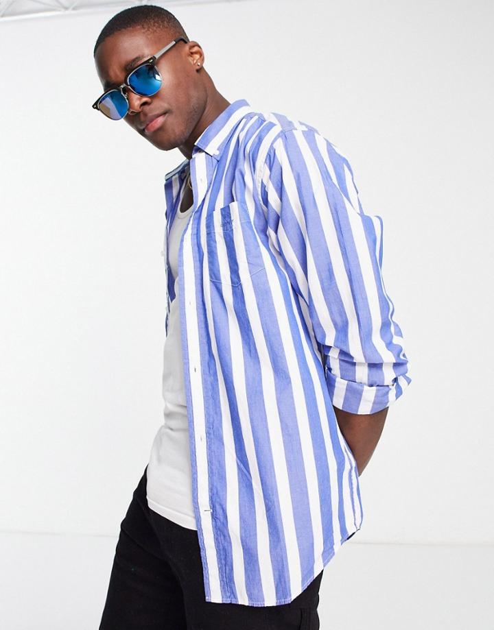 Gant Wide Stripe Regular Fit Poplin Shirt In Blue