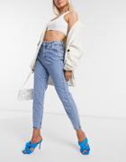 Saint Genies High Waist Mom Jean In Light Blue Wash