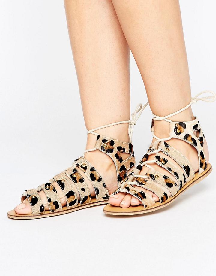 London Rebel Stud Leather Ghillie Sandal - Multi