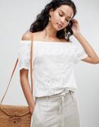Qed London Off Shoulder Broderie Top - White