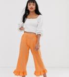 Asos Design Petite Broderie Pants With Ruffle Hem And Trim-red