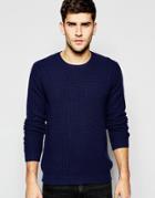 Asos Lambswool Rich Sweater With Texture Stitch - Navy
