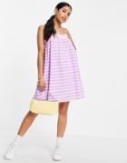 Asos Design Mini Smock Seam Sundress In Purple And Pink Stripe Print-multi