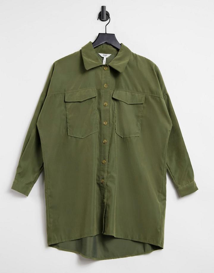 Object Oversized Shirt With Pocket Detail In Khaki-green