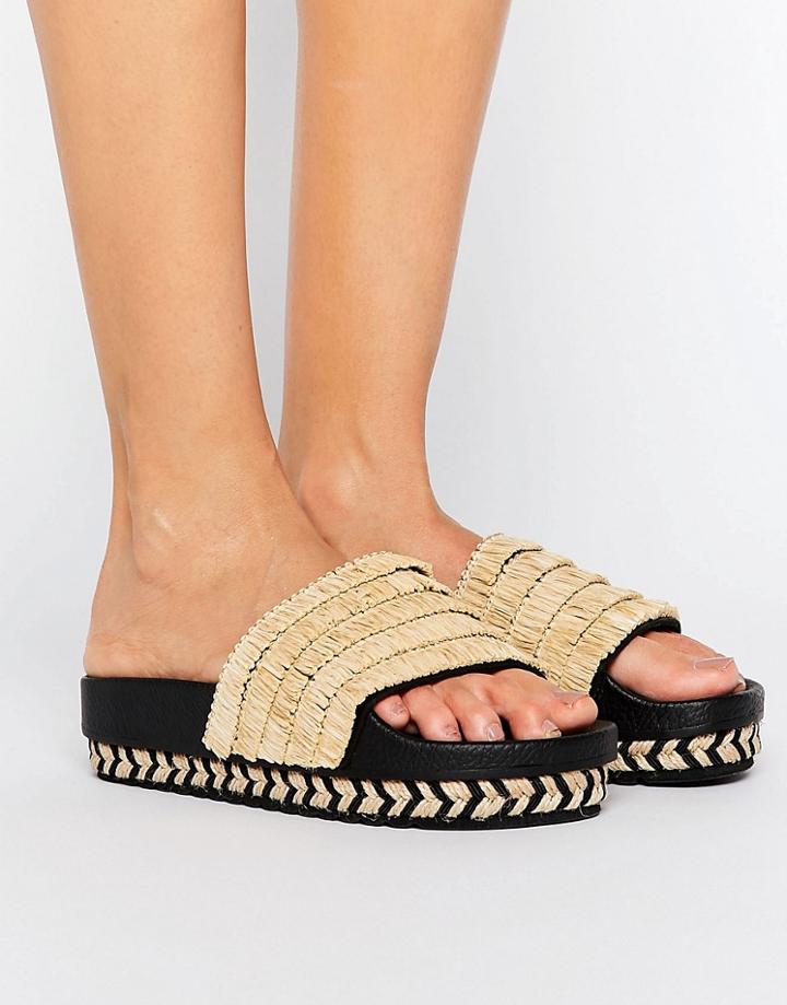 Sixtyseven Natural Raffia Espadrille Slide Flat Sandals - Beige