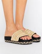 Sixtyseven Natural Raffia Espadrille Slide Flat Sandals - Beige