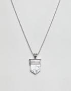 Asos Design Burnished And Engraved Stone Pendant Necklace - Silver