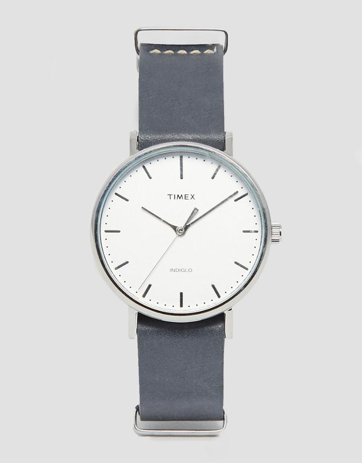 Timex Fairfield Leather Watch In Gray Tw2p91300 - Black