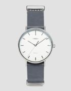 Timex Fairfield Leather Watch In Gray Tw2p91300 - Black