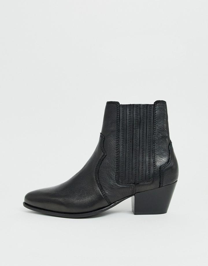 Mango Leather Western Chelsea Boot In Black - Black