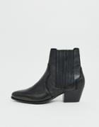 Mango Leather Western Chelsea Boot In Black - Black