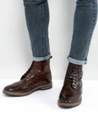 Base London Hurst Leather Brogue Boots In Brown - Brown