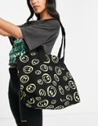 Asos Design Canvas Tote Bag In Happy Face Print-black