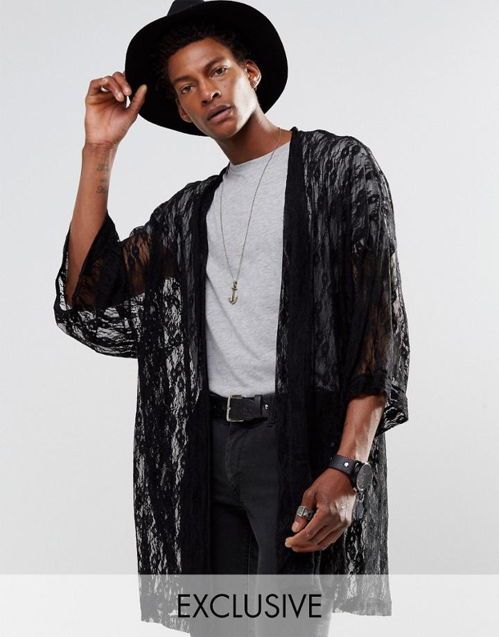 Reclaimed Vintage Lace Kimono - Black