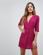 Boohoo Button Detail Tux Dress In Plum - White