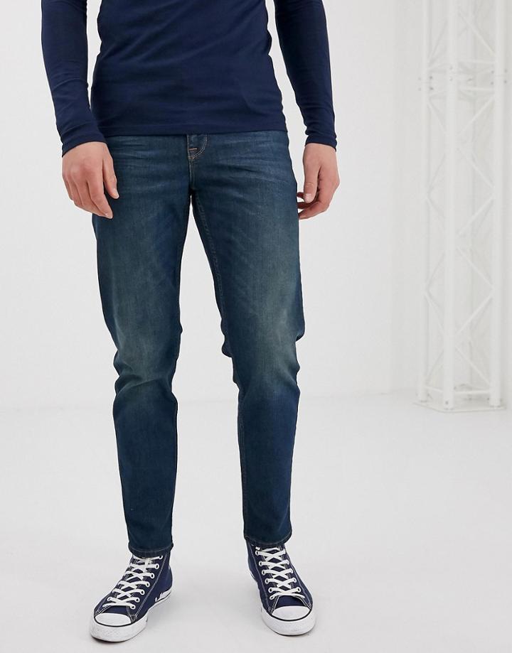 Asos Design Tapered Jeans In Vintage Dark Wash - Blue