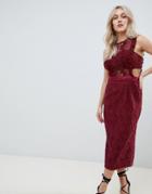 Asos Design Lace Pencil Midi Dress With Frill Pinny Bodice-multi