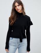 Miss Sixty Turtleneck Knit With Ruffle Detail - Black
