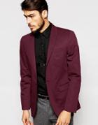 Asos Skinny Blazer In Cotton - Burgundy