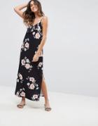 Asos Floral Print Maxi Dress With Asymmetric Frill Detail - Multi