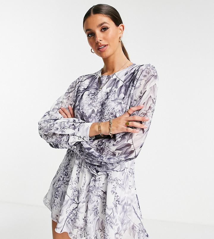In The Style Tall X Lorna Luxe Floral Print Romper In Mono Print-multi