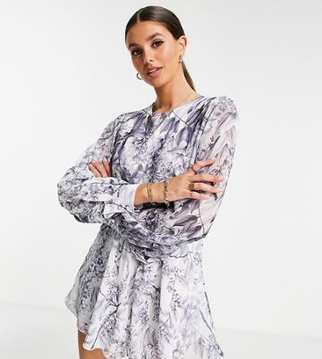 In The Style Tall X Lorna Luxe Floral Print Romper In Mono Print-multi