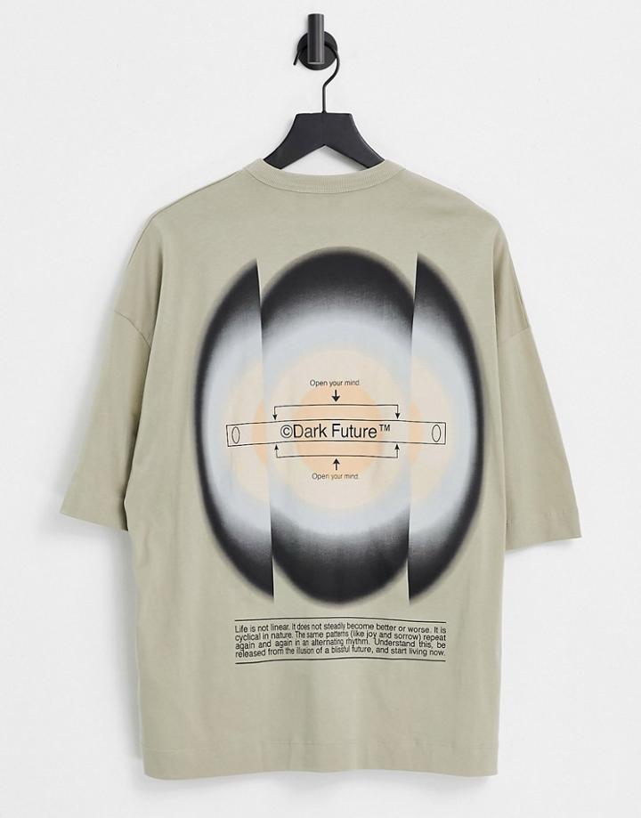Asos Dark Future Oversized T-shirt With Large Back Graphic In Sand-neutral