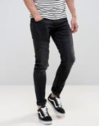 Redefined Rebel Skinny Jeans With Distressing In Black - Gray