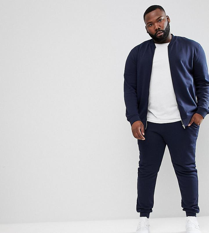 Asos Plus Tracksuit Bomber Jacket/skinny Joggers - Navy