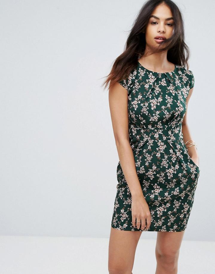 Qed London Floral Dress - Green