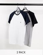 French Connection 2 Pack Raglan T-shirt In Light Gray Black & White Navy