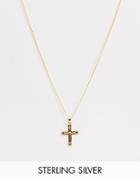 Asos Design Sterling Silver Cross Necklace With Burnished Gold Plating - Gold