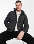 Farah Strickland Quilted Jacket With Hood In Black