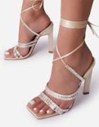 Ego The Finest Crystal Strap Heel Sandals In Beige-neutral