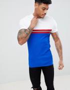 Asos Design Muscle T-shirt With Contrast Taping And Panel In Blue - Blue